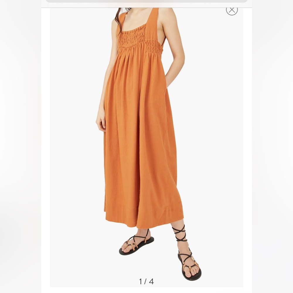 Free People Delphine Smocked cotton midi dress